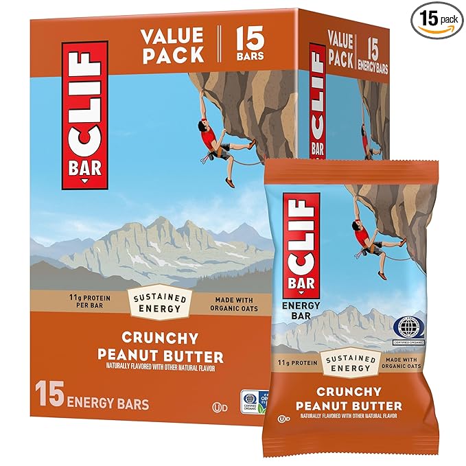 CLIF BAR - Energy Protein Bars - Crunchy Peanut Butter - Made with Organic Oats - Energy Bars - Non-GMO - (15 Pack)
