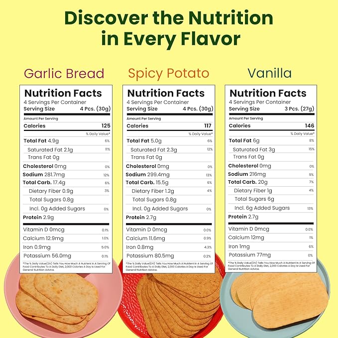 Disc-O Thins Whole Wheat Crackers - Crunchy Roasted Snack, High-Fiber & Low-Fat On-the-go Snack Chips, 88pcs (Variety Pack of 6) - Healthy Travel Snack, Non-GMO - Great with Dips, Salsa or Tea & Coffee