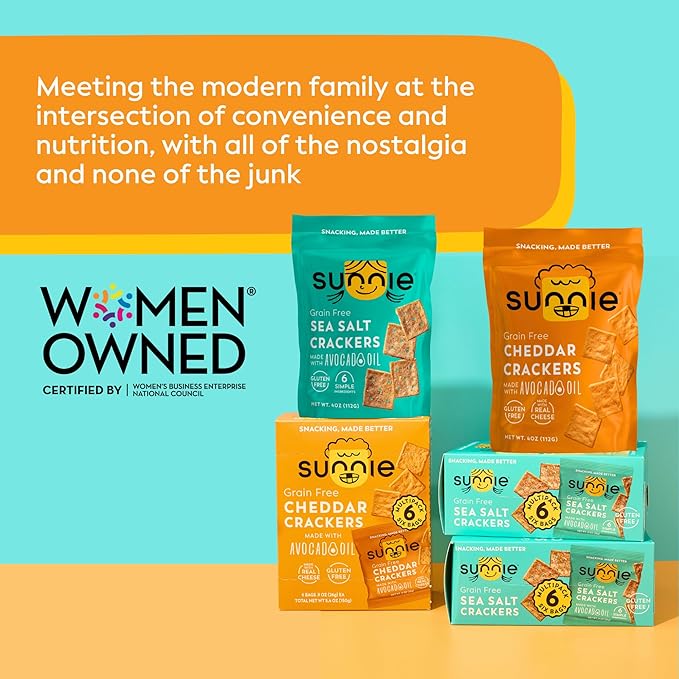 Sunnie Gluten Free Cheddar Crackers, Healthy Grain-Free Cracker Made with Real Cheese, Snacks for Kids & Adults, Made with Avocado Oil, Low Calorie Snack, 4 oz, Pack of 6