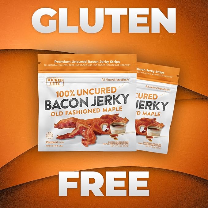 Old Fashioned Maple Bacon Jerky, Candied Jerky with 16g Protein Per Bag, Tender & Easy to Chew Fully Cooked Bacon, USA Made High Protein Carnivore Snacks (2 Bags)