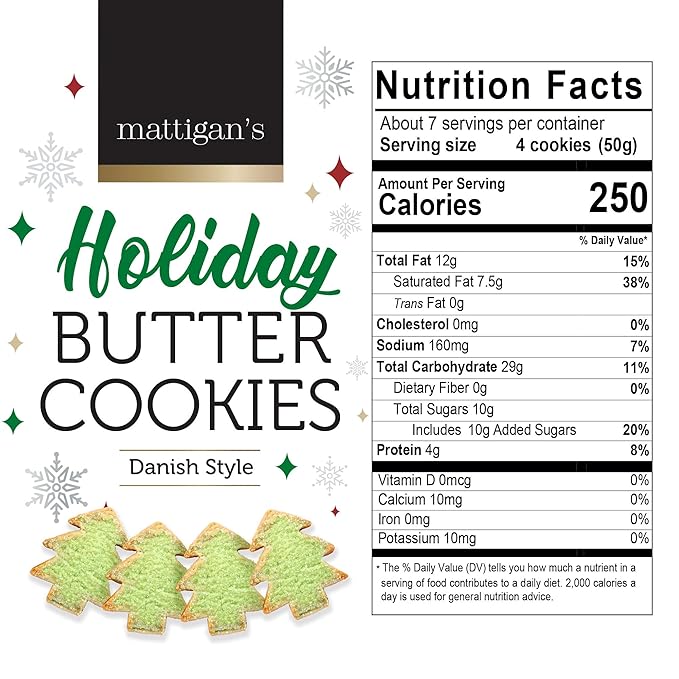 Mattigan's Holiday Cookies, Danish Style Assorted Butter Cookies, 12 oz Tin, Christmas Cookie Gift Set, Gourmet Gifts, Holidays, Christmas & Stocking Stuffer, Special Occassions Reusable Metal Tin