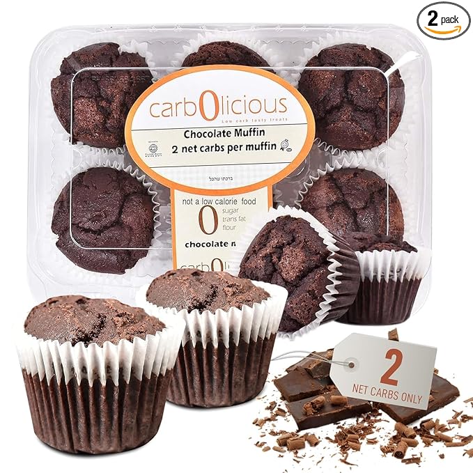 Low Carb Chocolate Muffins 12 Pcs (2-Pack) by Carb-o-licious - Delicious Keto Mini Muffins with Only 2 Net Carbs, 9g Protein - Sugar Free Cupcake Style Healthy Snack Made, Almond Flour, Low-Carb Treat