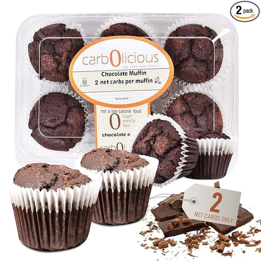 Low Carb Chocolate Muffins 12 Pcs (2-Pack) by Carb-o-licious - Delicious Keto Mini Muffins with Only 2 Net Carbs, 9g Protein - Sugar Free Cupcake Style Healthy Snack Made, Almond Flour, Low-Carb Treat