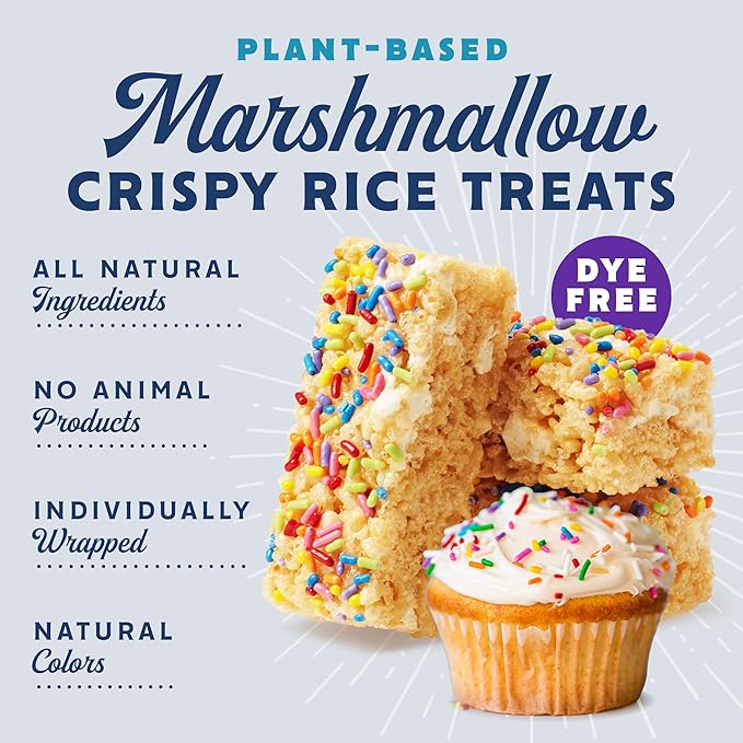 GoodMallow Vegan Rice Crispy Treats Individually Wrapped Box of 8 , Kosher Vegan Snacks, Gluten Free Dairy Free Snacks for Kids & Adults - Healthy Sweets Made with Gourmet Marshmallows , Made in USA (Birthday Cake)