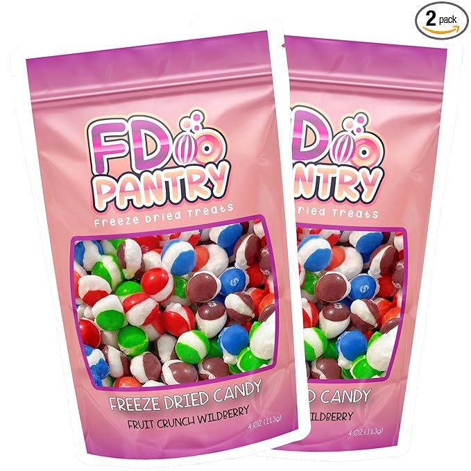 Freeze Dried Candy Fruit Crunch Wildberry, 4 oz, 2 Pack, Assorted Berry Punch, Melon, Strawberry, Cherry, Raspberry, Gift Bag
