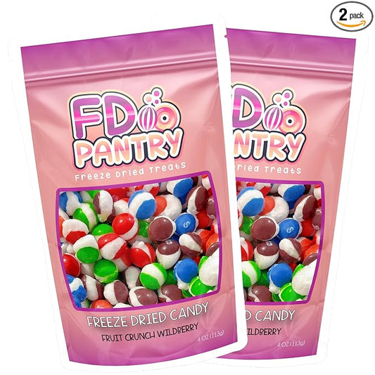 Freeze Dried Candy Fruit Crunch Wildberry, 4 oz, 2 Pack, Assorted Berry Punch, Melon, Strawberry, Cherry, Raspberry, Gift Bag