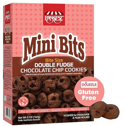 DOUzzle Gluten Free Cookies, Bite Size Double Fudge Chocolate Chip (5 OZ - Pack of 1) Non Gebrokts Kosher for Passover Food Snacks - No Artificial Colors or Preservatives