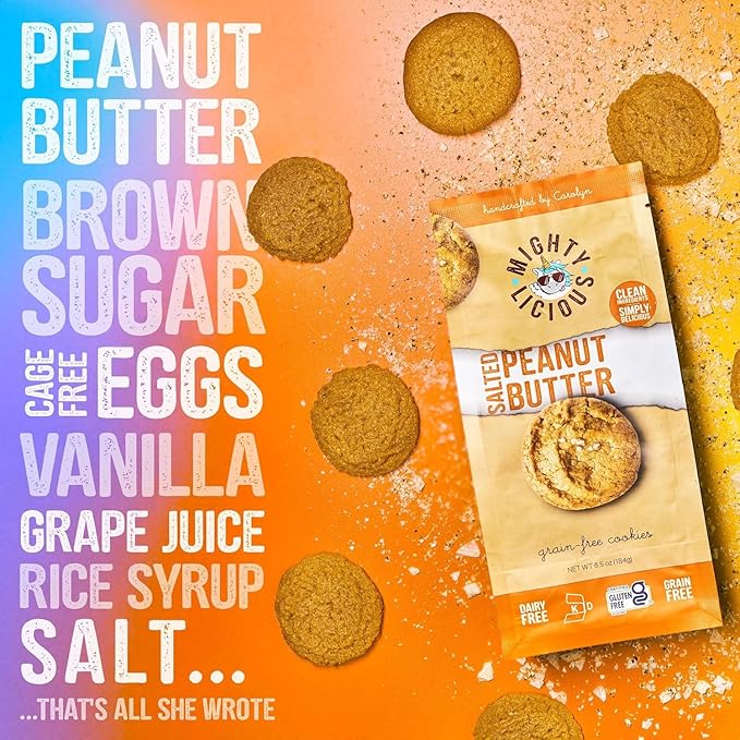 MIGHTYLICIOUS Salted Peanut Butter Cookies – Gluten-Free, Dairy-Free, Allergen Friendly, Kosher, Grain-Free, Preservative-Free – Snack Option for a Guilt-Free Treat - 6.5 Oz (1 Pack)