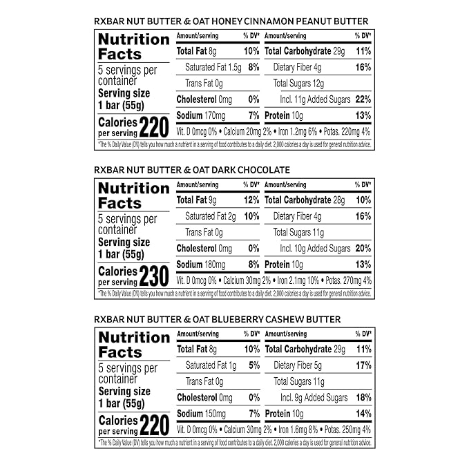 RXBAR Nut Butter and Oat Protein Bars, Protein Snack, Snack Bars, Variety Pack (3 Boxes, 15 Bars)