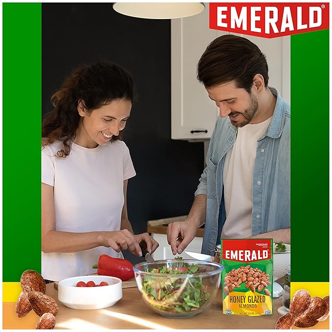 Emerald Nuts Honey Glazed Almonds (1-Pack), 5.5oz Resealable Bag, Kosher Dairy Certified, Non-GMO, Contains No Artificial Preservatives, Flavors or Synthetic Colors