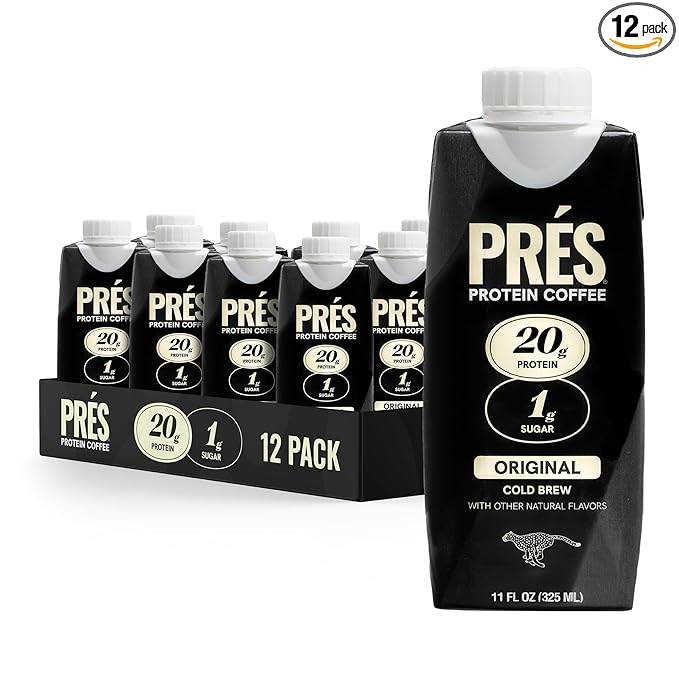 Prés - Protein Coffee - High Protein - Real Cold Brew - 20g Protein - 1g Sugar - 100 Calories - No Added Sugar - Coffee - Protein - 11 FL OZ - 12 Pack (Original)