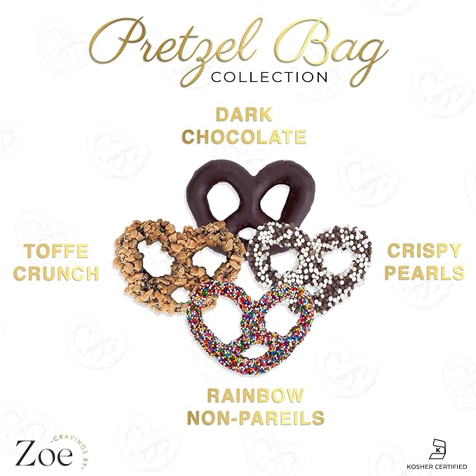 CRAVINGS BY ZOE Mothers Day Chocolate Covered Pretzels Gift Bag 8 oz | Gourmet Kosher Milk & Dark Belgian Chocolate Candy Food Gift Box Basket | Birthday, Get Well, Thank You, Men Women Mom Dad Her