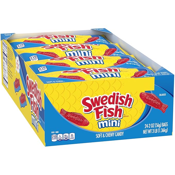 SWEDISH FISH Mini Soft & Chewy Candy, Bulk Candy, 24 - 2 oz Bags