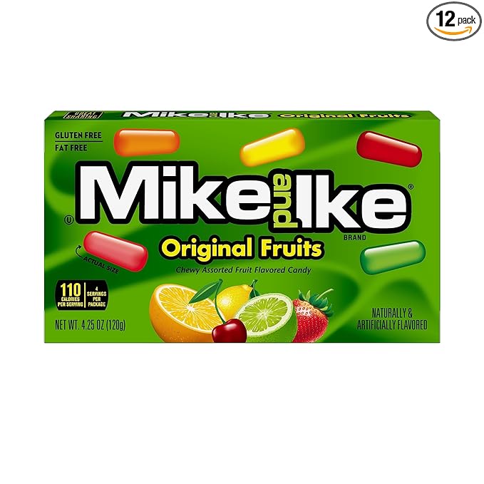 Mike and Ike Candy, Original Fruits, 4.25oz Theater Box, Pack of 12