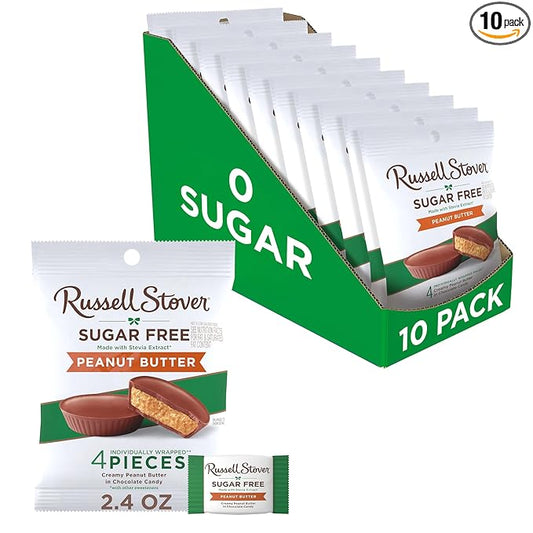 RUSSELL STOVER Sugar Free Peanut Butter Chocolate Candy, 2.4 oz. bag (Pack of 10)