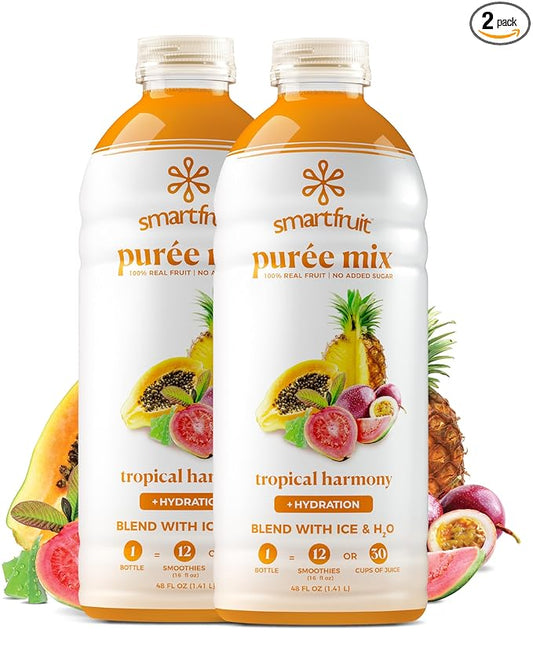 Smartfruit Tropical Harmony + Aloe – 100% Real Fruit Purée with Pineapple, Passion Fruit, Papaya & Guava – Great for Smoothies, Juice, Yogurt, Cocktails, Teas – High in Vitamin A & C – 2-Pk, 48oz Each