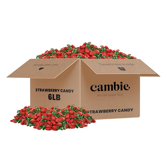 Strawberry Bulk Candy by Cambie, 6 lbs of Strawberry Candy with a Deliciously Sweet Hard Exterior with a Soft, Fruit-Filled Center, Bon Bons for Piñata Filler, Party Favors, and More