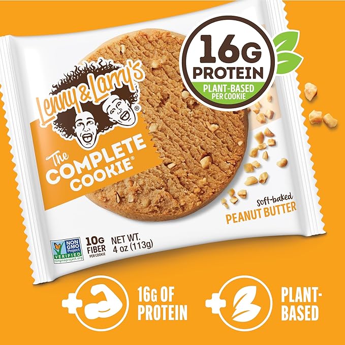 Lenny & Larry's Complete Protein Cookie, [Peanut Butter], Chewy Soft Baked, 16g Plant Protein, Vegan, Non-GMO, High Fiber, [4 Ounce] Cookie (Pack of 12)