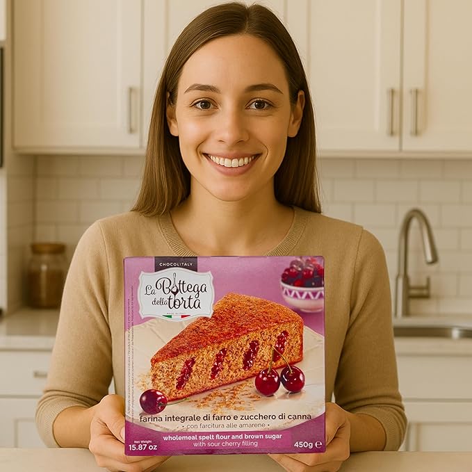 Chocolitaly Italian Cake – Sour Cherry Filling | 450g Each | Pack of 3 | Wholemeal Spelt & Brown Sugar Sponge Dessert | Made in Italy | Shelf-Stable & Ready to Serve