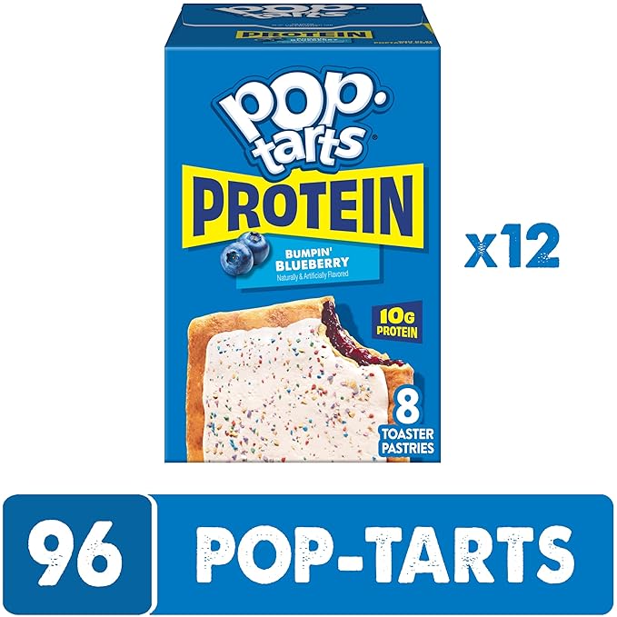 Pop-Tarts Protein Toaster Pastries, 10g Protein, Bumpin' Blueberry (96 Pop-Tarts)