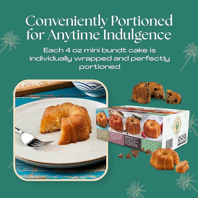 Great Spirits Baking Rum Runner Variety Pack, 4 Mini Bundt Cakes (4oz), Coconut, Vanilla, Cinnamon Pecan, Cappuccino Chip, Non-Alcoholic Gourmet Desserts, Less than 0.5% Alcohol, Artisan Crafted, Ideal for Special Occasions, Caribbean Inspired Flavors