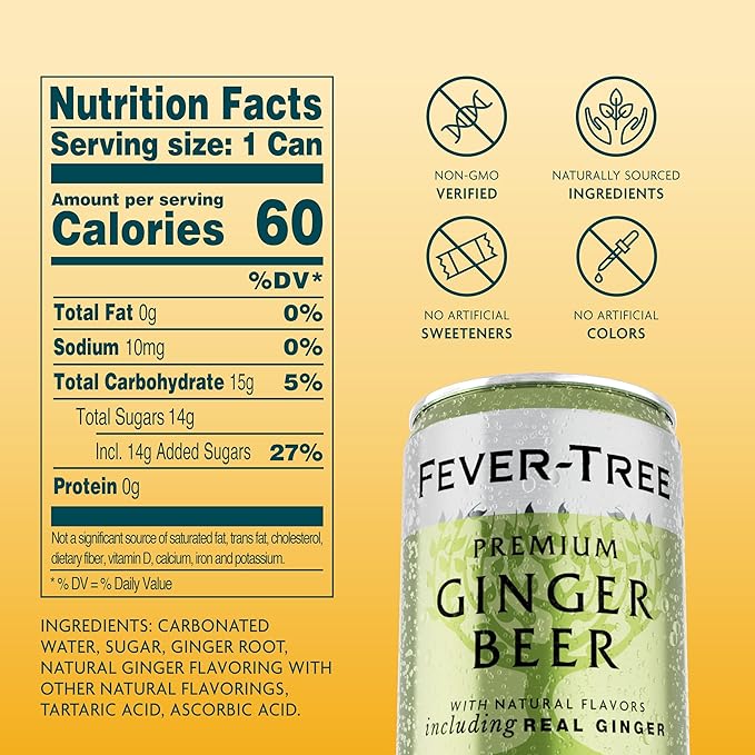 Fever-Tree Ginger Beer – Premium Mixer for Cocktails and Mocktails, 5.1 fl oz Cans, Pack of 8 – Naturally Sourced, Non-GMO