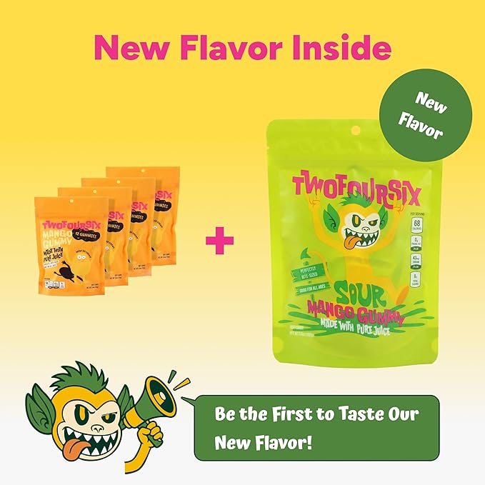 TwoFourSix Mango Gummy Candy – Soft, Chewy Mango Flavor Gummies (Pack of 4)