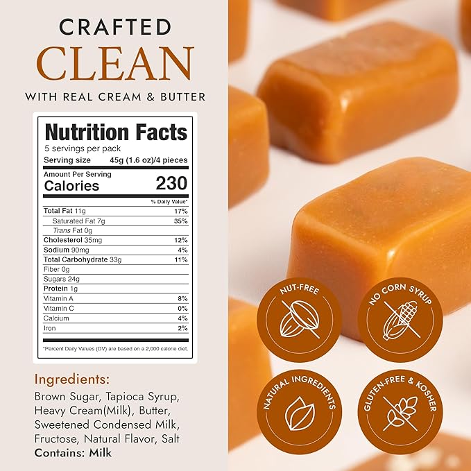 Béquet Caramel - Butterscotch Gourmet Candy - Candy Individually Wrapped - Made in Montana - Kosher (Star D) and Gluten Free - 24 Ounce Resealable Pouch