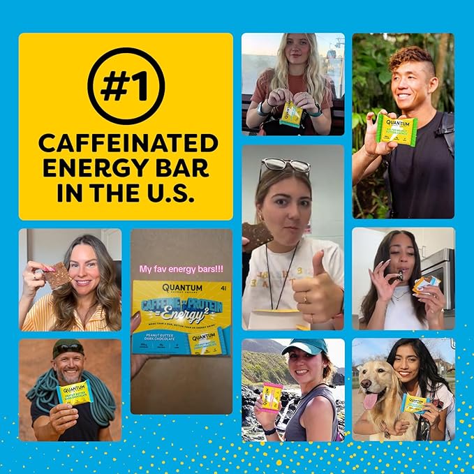 Quantum Energy Square: Energy Bar with Caffeine & 10g Protein. Delicious Healthy Snack On The Go. (Vegan, Gluten-free, Soy-free, Dairy-free) (Salted Peanut Butter Crunch)
