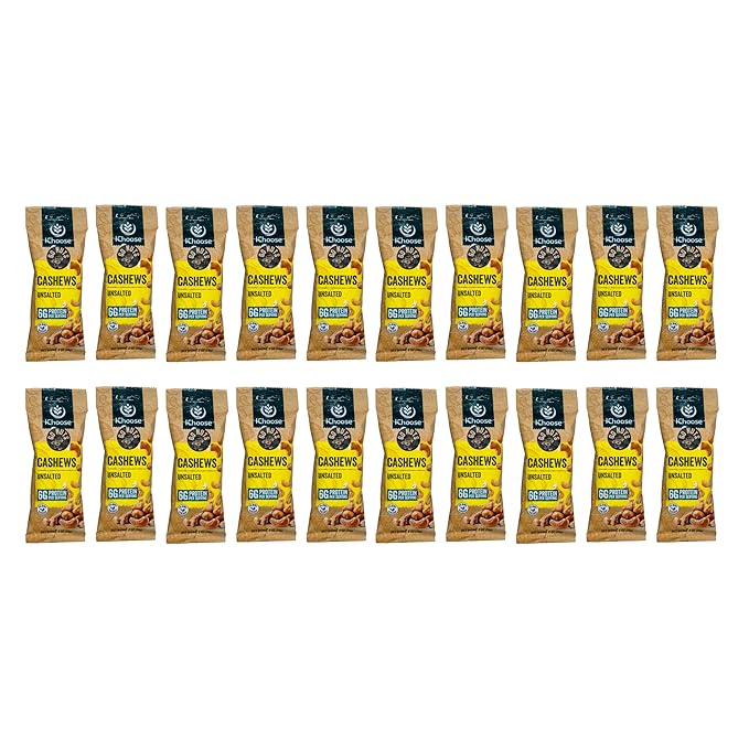 IChoose Go Nuts – Premium Cashews, High Protein Plant-Based Snack, 2 oz per Pack (20 Packs, Unsalted)