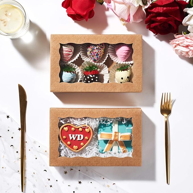 RomanticBaking 50 Pack Auto-Popup Cookies Boxes 7" x 4 3/8" x 1 1/2"Pastry Boxes Macaron Boxes Hot Chocolate Bombs Boxes Donut Boxes Brownies,Cakesicle Boxes