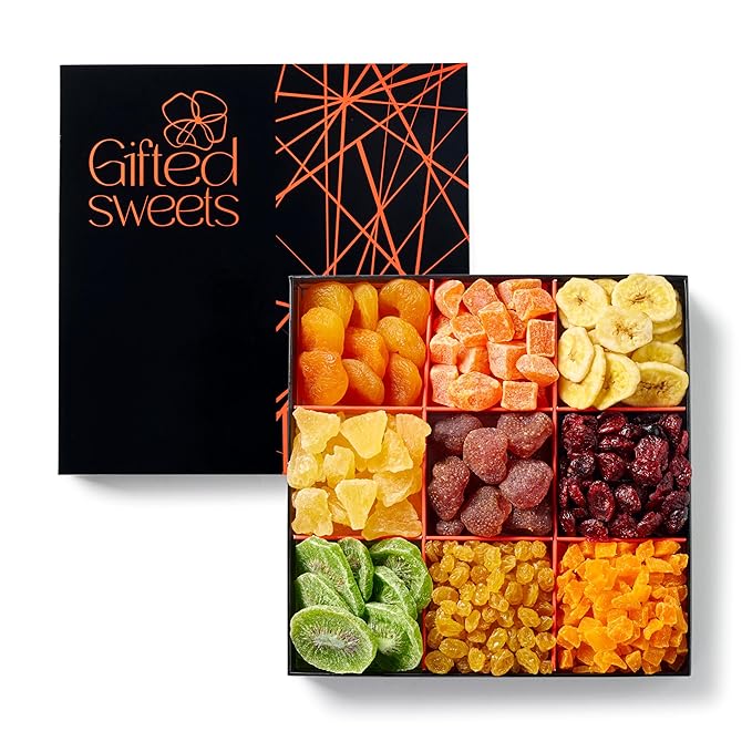 Dried Fruit Gift Basket - 9 Sectional - Tropical Arrangement - Gourmet Snack Box for Birthday, Anniversary, Corporate Gifting, Sympathy, Care Package, Get Well Gift