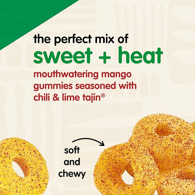 Snak Club Tajin Mango Rings Gummy Candy, Fruit Candy Gummies with Chili and Lime Seasoning, Mild, Gluten-Free and Vegan Snacks, 5 oz Resealable Bags, 6 Pack