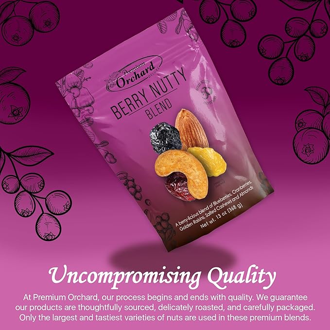 PREMIUM ORCHARD Berry Nutty Blend - Deluxe Mixed Nuts with Dried Cranberries, Golden Raisins, Blueberries | Healthy Trail Mix with Nuts, Mixed Berries