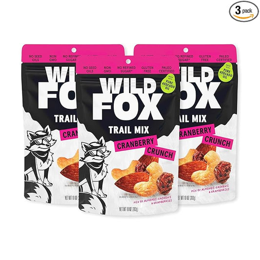 Wild Fox Trail Mix – Healthy Plant-Based Snack Made With Pure Avocado Oil And No Refined Sugar Or Seed Oils Ideal For Vegan Gluten-Free And Paleo Diets, Cranberry Crunch, 10 Ounce (Pack of 3)