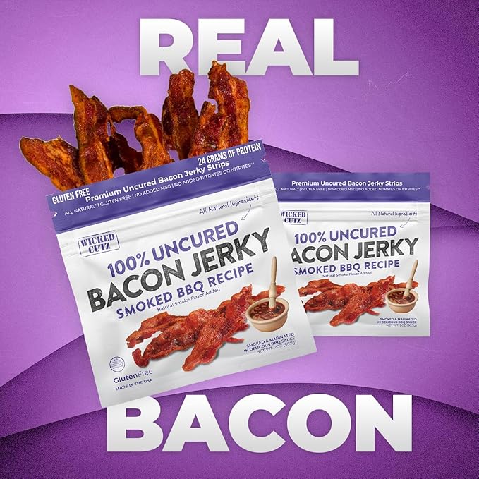 Bacon Jerky Variety Pack, 5 Flavors & Up to 24g Protein Per Bag, Fully Cooked, Tender & Easy to Chew Carnivore Snacks, USA Made High Protein Carnivore Snacks (5 Bags)