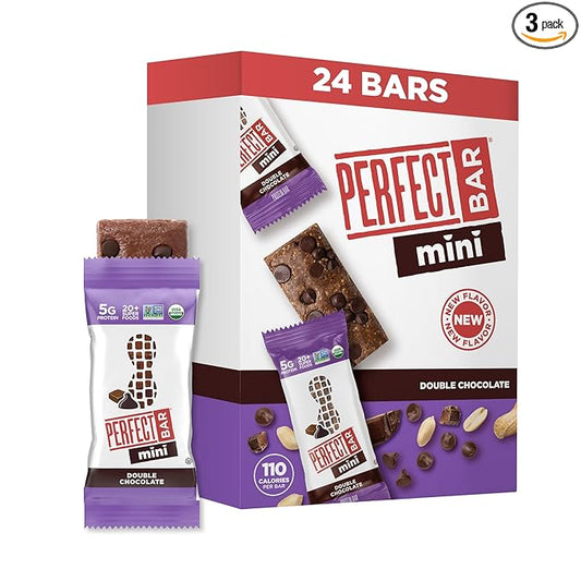 Perfect Bar Mini Protein Bars, Double Chocolate, Gluten Free, Made with Organic Honey, Peanut Butter, Cookie Dough Texture, Refrigerated, 24 Count, 0.88 Oz Bar