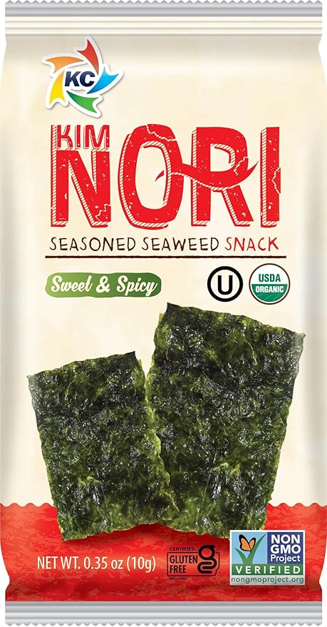 KIMNORI Seasoned Seaweed Snacks Sheets – Sweet ’N Spicy, 24 Individual Packs, Roasted Crispy Premium, 100% Natural Laver, 0.14 Ounce