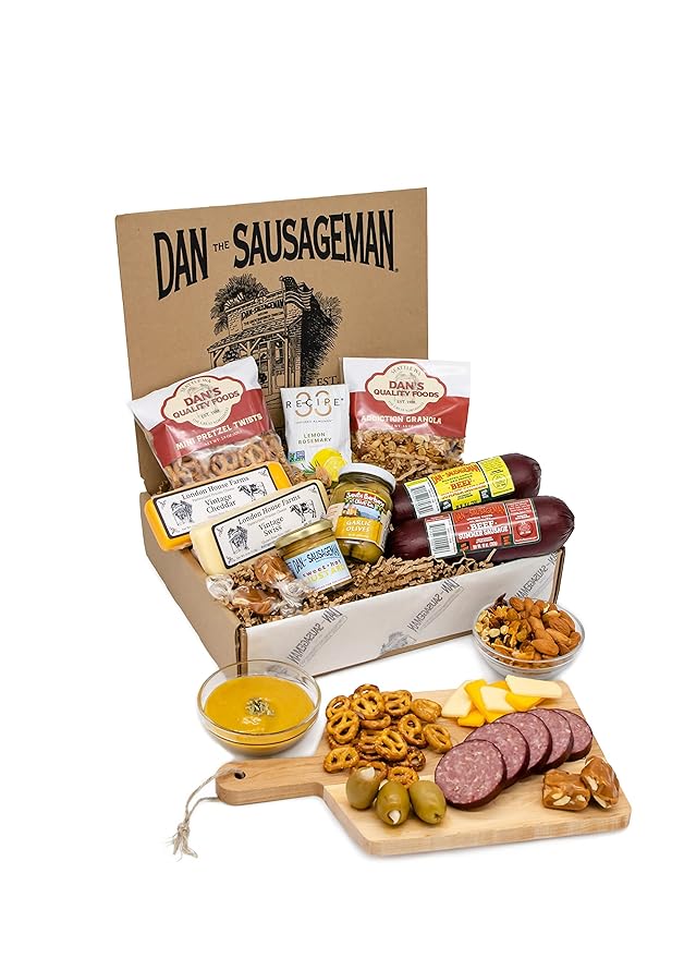 Dan the Sausageman Signature Gifts (Sounder) Gourmet Food Gift Baskets: The Ideal Meat and Cheese Gift Set for Thank You, Holiday, Mothers Day, or Congratulations | Natural Summer Sausage Beef Snack Box Variety Pack