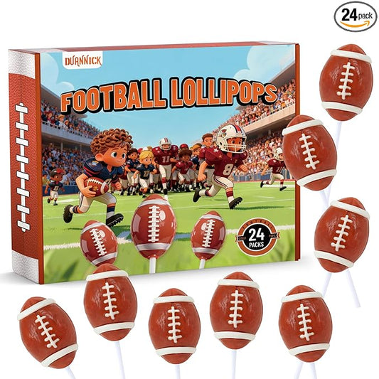 Football Candy Bulk 24 Packs, Big Game Party Football Lollipops for Football Party Favors, Birthday Favors, Team Sports Events and Championship Treats, Sports Snacks, Football Goodie Bags