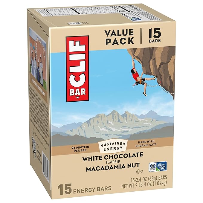 CLIF BAR - Energy Protein Bars - White Chocolate Macadamia Nut - Made with Organic Oats - Energy Bars - Non-GMO - (15 Pack)
