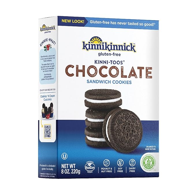 Kinnikinnick - KinniTOOS Chocolate Sandwich Cream Cookies - Gluten Free and Allergy Friendly, Vegan Cookies - 8 oz. Box