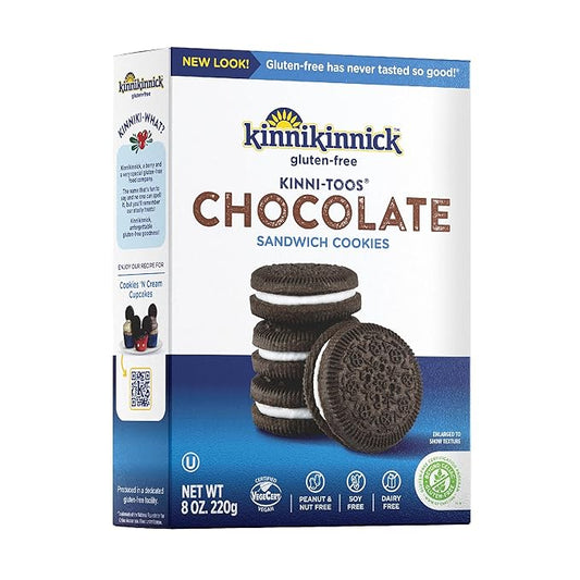 Kinnikinnick - KinniTOOS Chocolate Sandwich Cream Cookies - Gluten Free and Allergy Friendly, Vegan Cookies - 8 oz. Box