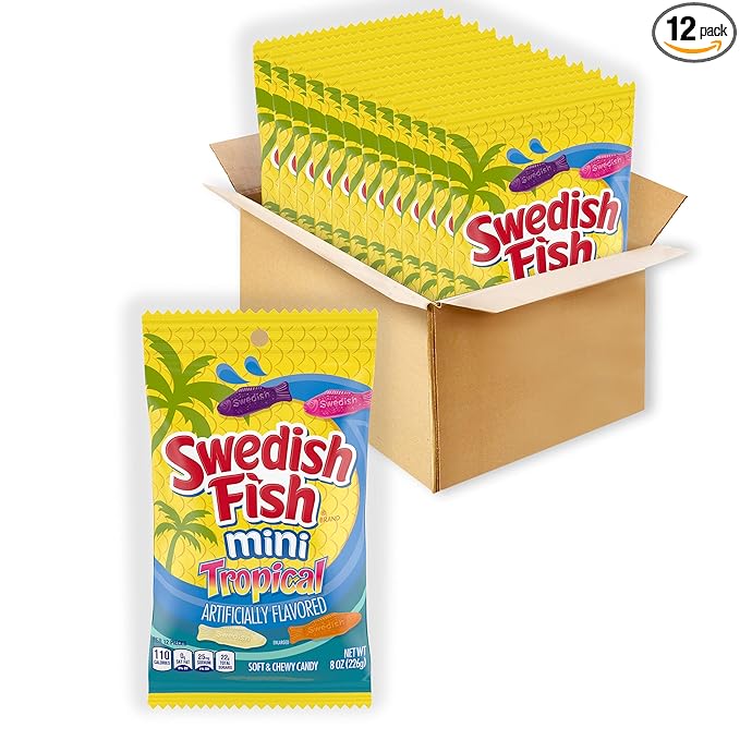 SWEDISH FISH Mini Tropical Soft & Chewy Candy, 12 - 8 oz Bags