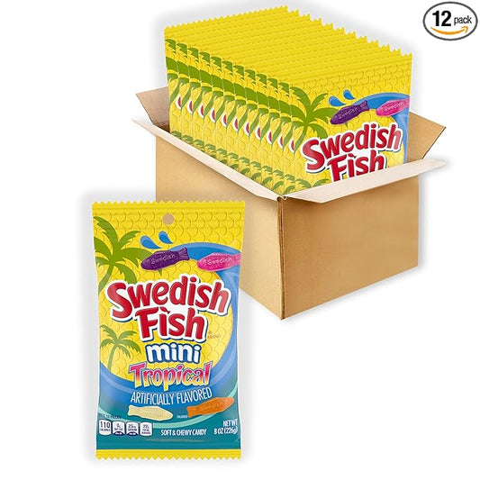 SWEDISH FISH Mini Tropical Soft & Chewy Candy, 12 - 8 oz Bags