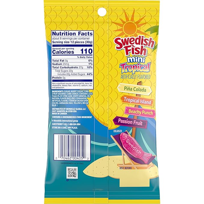 SWEDISH FISH Mini Tropical Soft & Chewy Candy, 12 - 8 oz Bags