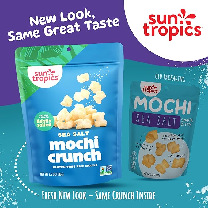 Sun Tropics Mochi Crunch, Sea Salt Flavor- 3.5 oz (6 Pack) | Crispy Crunchy Mochi Bites, Rice Nuggets | Mochi Puff Rice Crackers- Gluten Free & Dairy Free- No MSG Added | Asian Rice Snacks