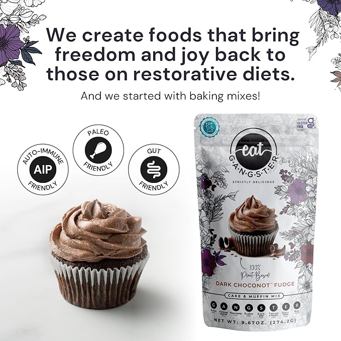 eat G.A.N.G.S.T.E.R. Dark Choconot Fudge Cake & Muffin Mix, Allergy-Friendly Baking Mix, Grain-Free, No Dairy, Nuts, Gluten, Dairy, For Vegan, Paleo & AIP Diets, Chocolate Cakes, Muffins and Cupcakes