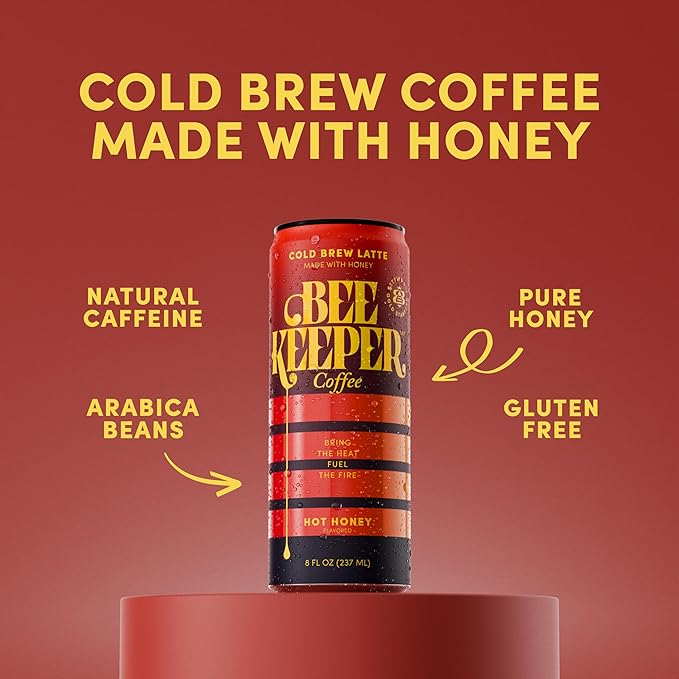 Beekeeper Coffee Cold Brew - Hot Honey Latte - 12 Pack - Specialty Grade Coffee Beans, Ready-to-Drink On-the-Go, Hot Chili Flavor