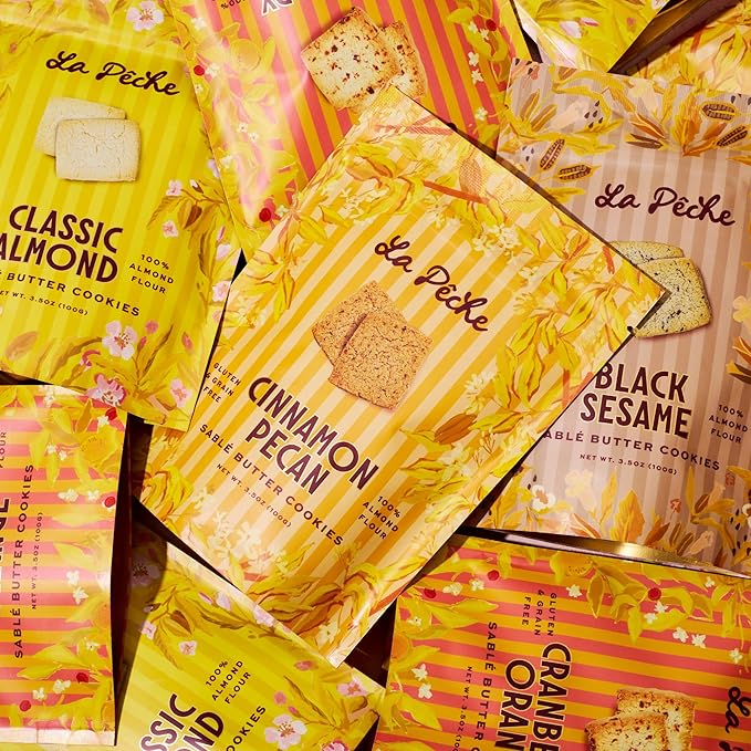 La Pêche Sable Butter Cookies Gluten Free, Grain Free, Non-GMO, Kosher - Small Batch - Resealable Pouch - 8 Cookies (3.5oz) (Black Sesame)